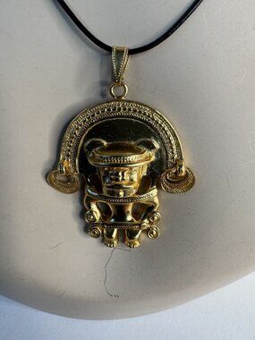 Anthropomorphic Figure Gold-Plated Pendant Necklace With Certificate Tairona Cul